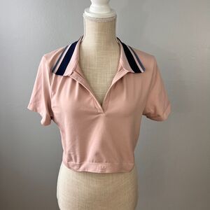 Victoria's Secret PINK Somen Short Sleeve Polo XL Collard Crop Top Navy Seamless